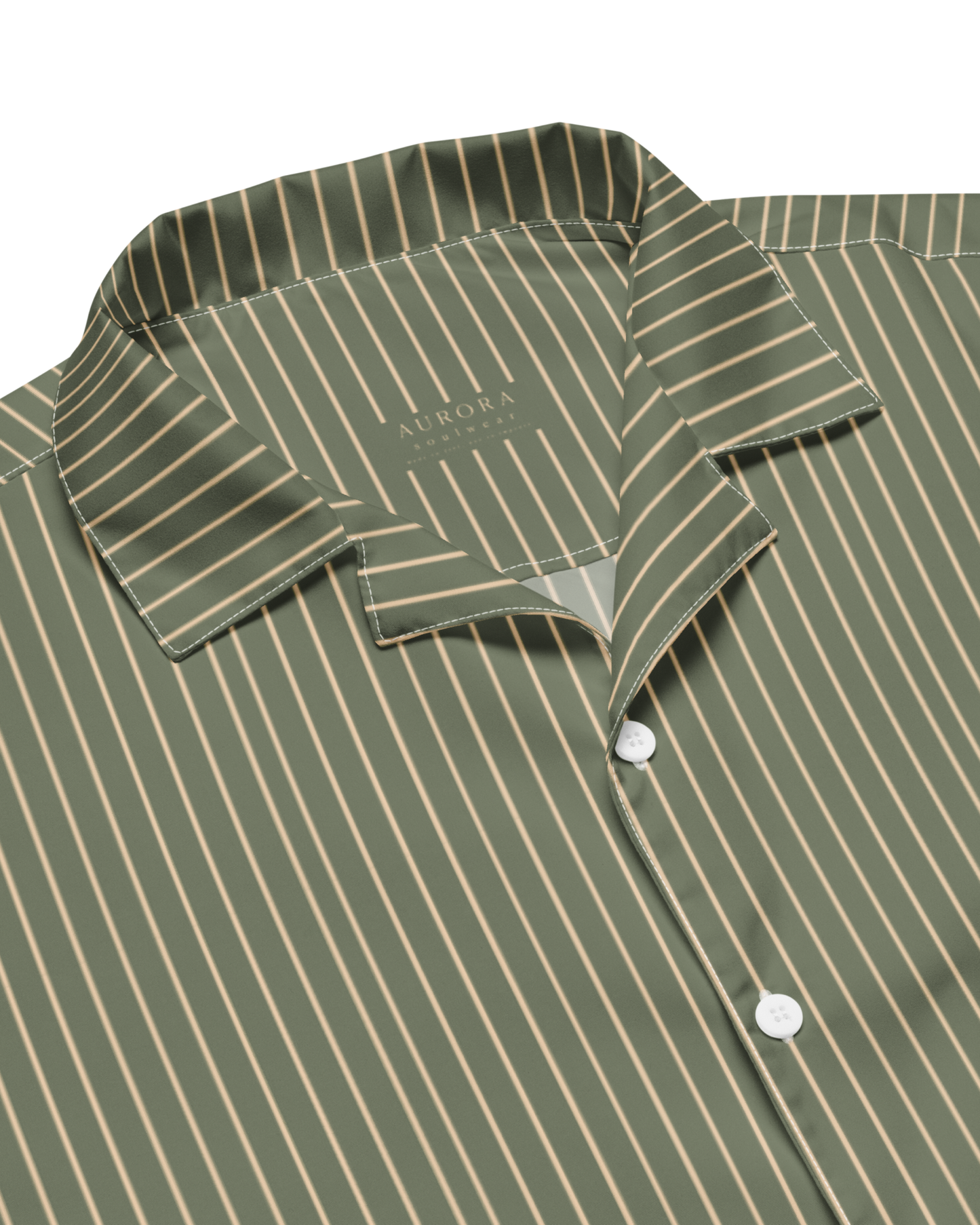 Sálvia Recycled Oversized Button Shirt in sage green with sand stripes
