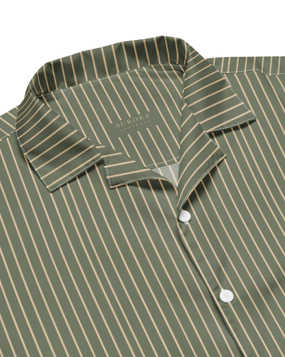 Sálvia Recycled Oversized Button Shirt in sage green with sand stripes