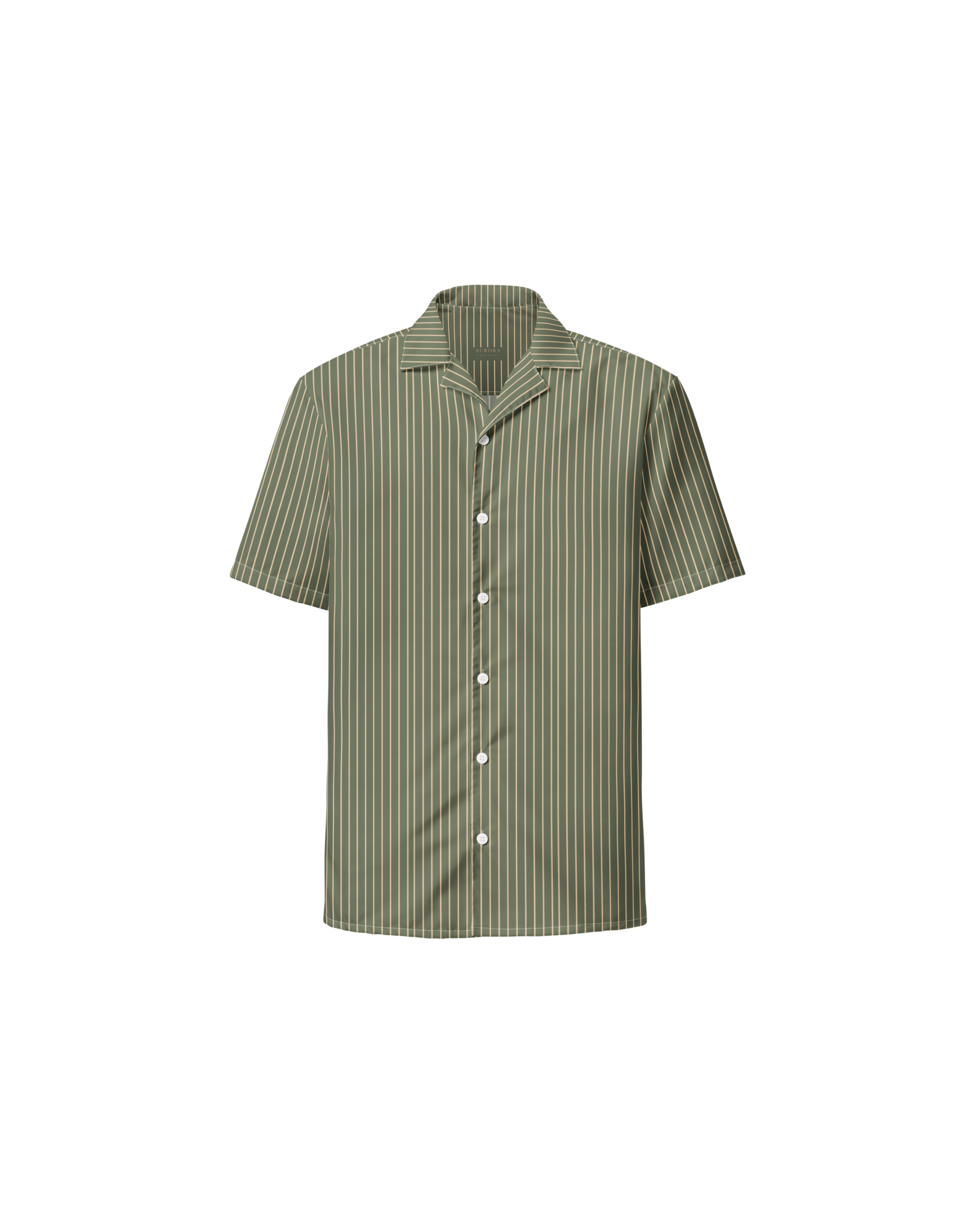 Sálvia Recycled Oversized Button Shirt in sage green with sand stripes