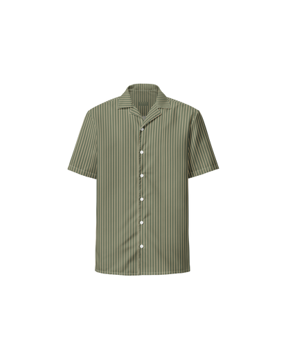 Sálvia Recycled Oversized Button Shirt in sage green with sand stripes