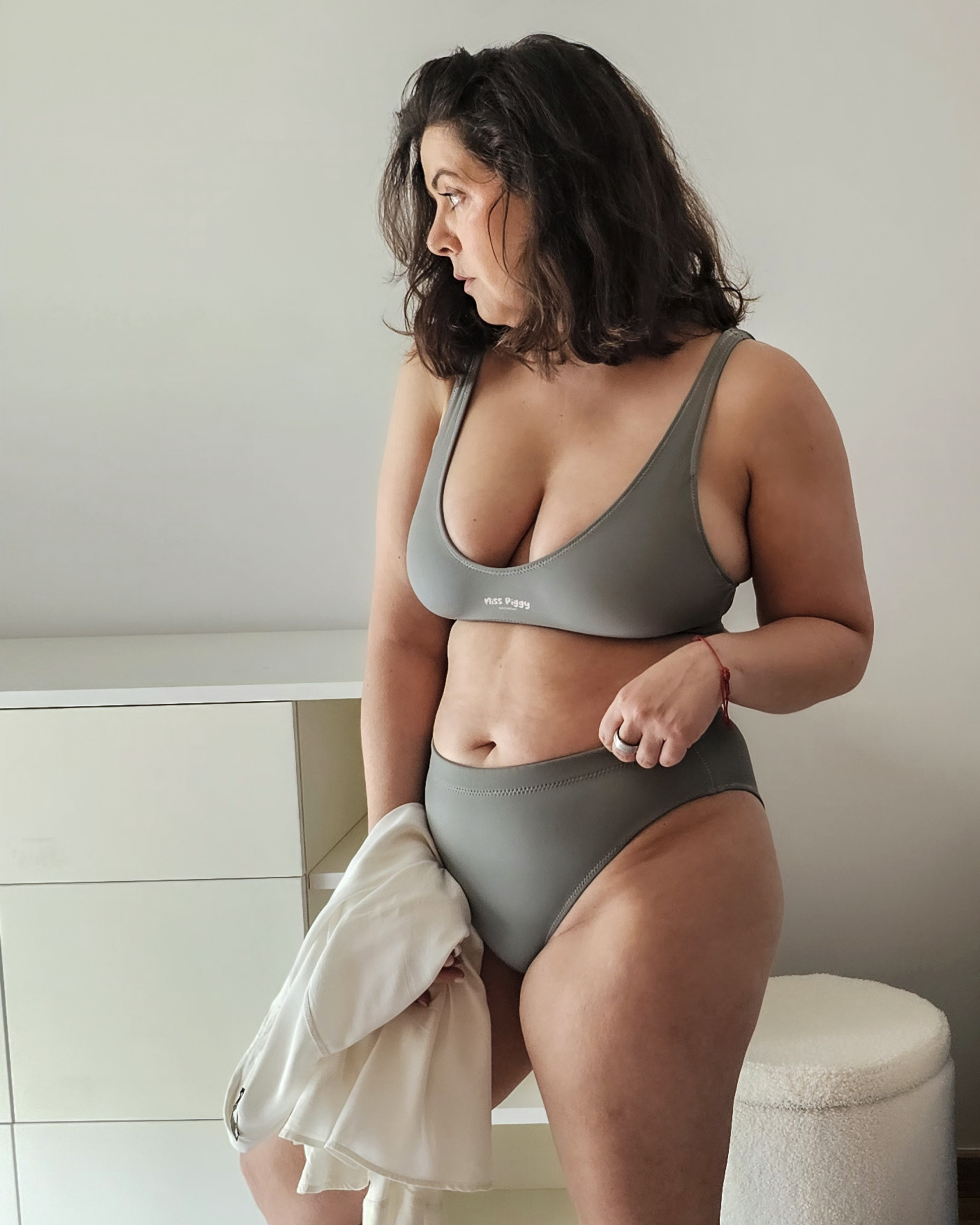 Sálvia Aura High-Waisted Bikini Bottom in deep sage green