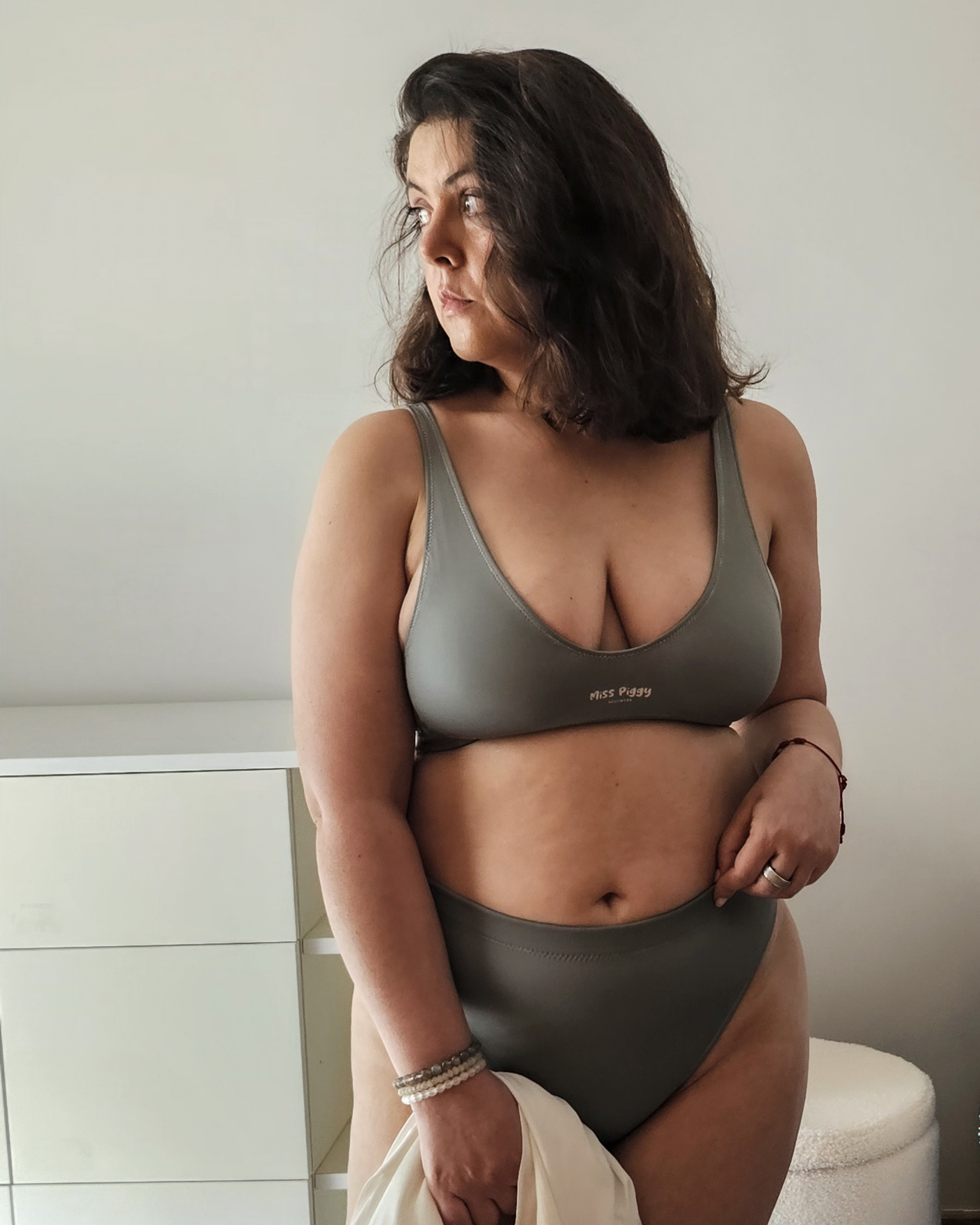 Sálvia Aura High-Waisted Bikini Bottom in deep sage green