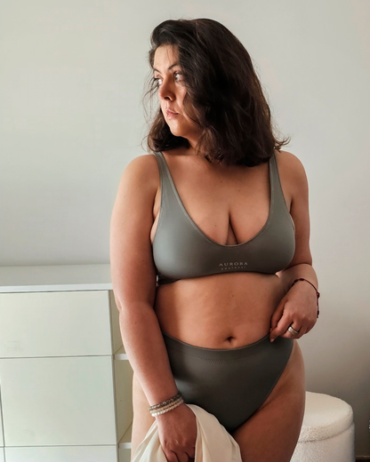 Sálvia Aura High-Waisted Bikini Bottom in deep sage green