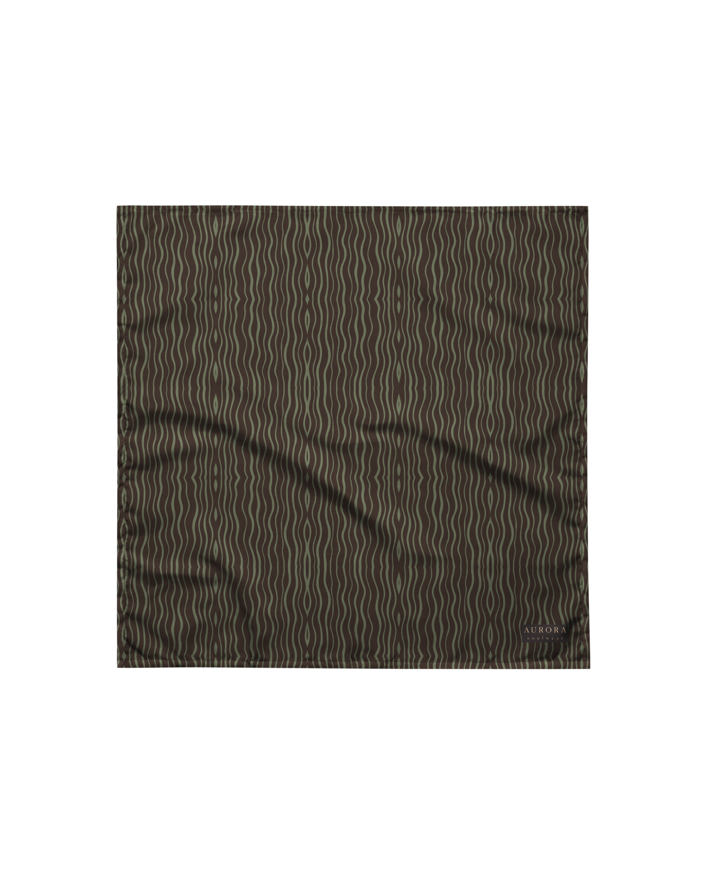 Slow Tide Recycled Bandana in deep brown and sage wave print