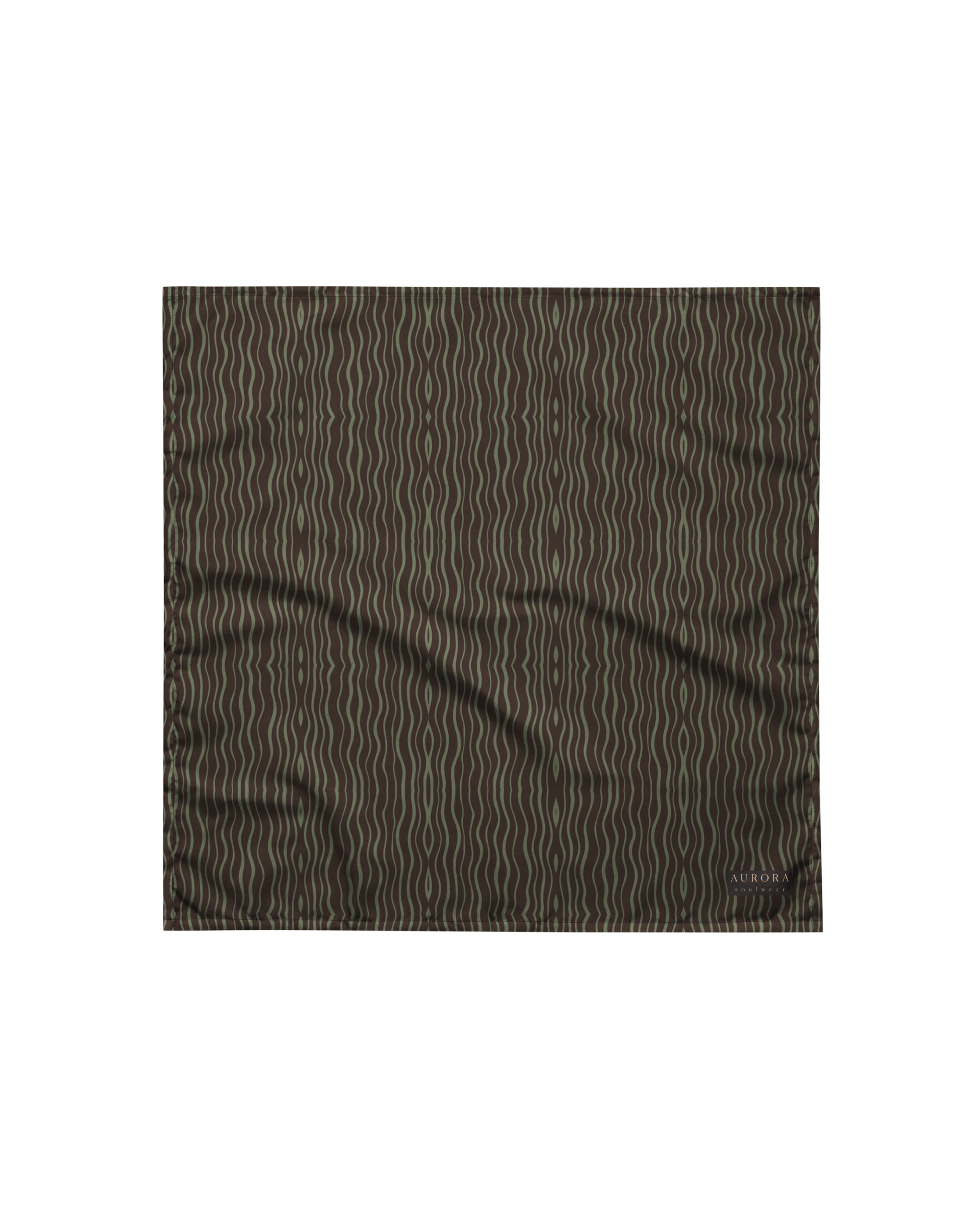Slow Tide Recycled Bandana in deep brown and sage wave print