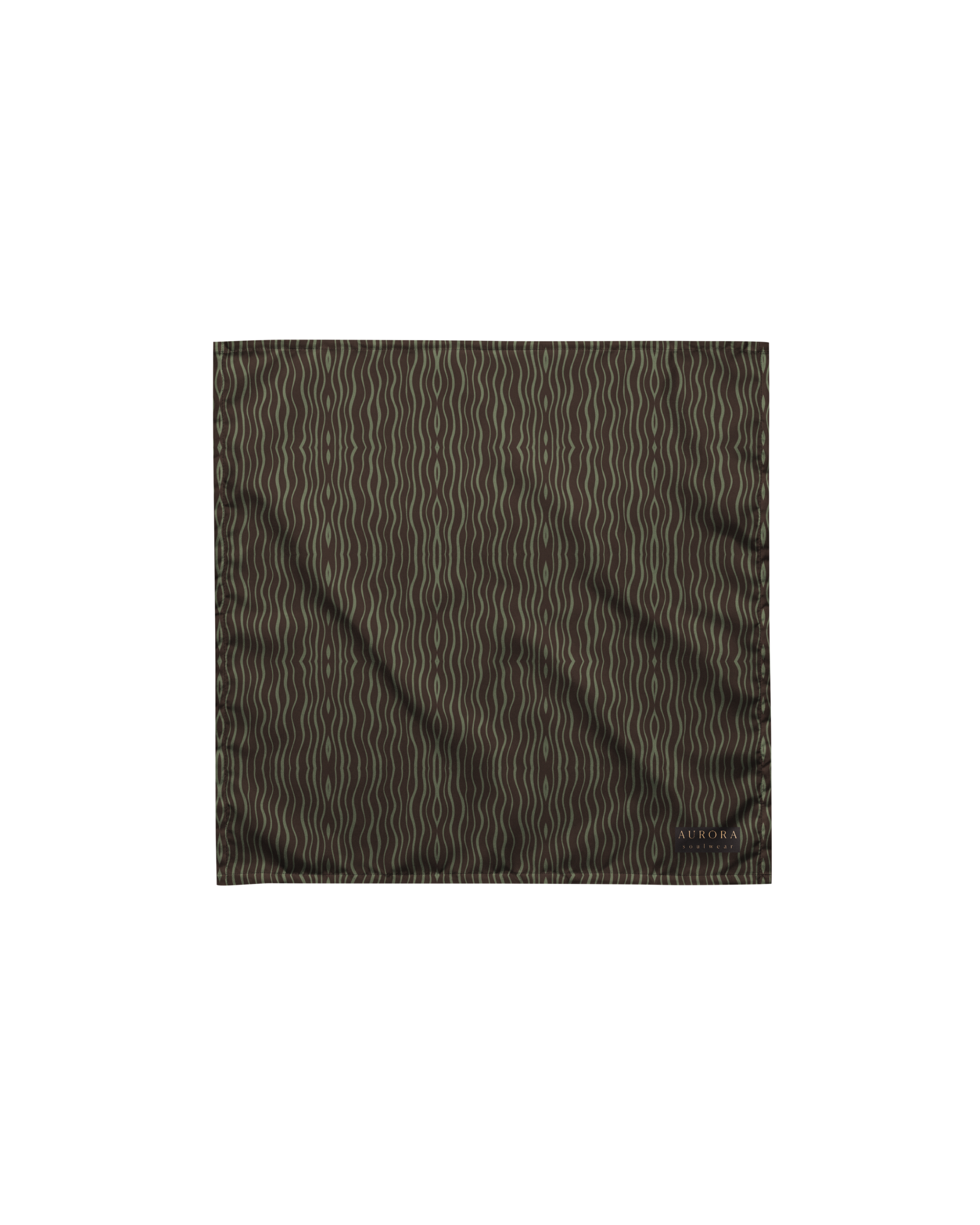 Slow Tide Recycled Bandana in deep brown and sage wave print