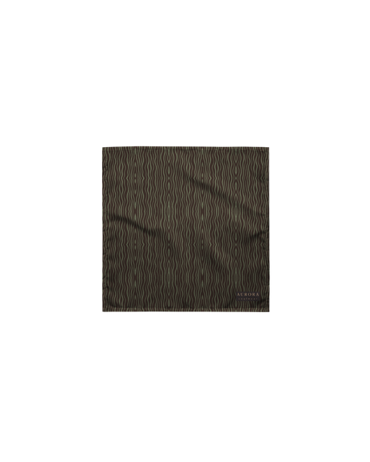 Slow Tide Recycled Bandana in deep brown and sage wave print