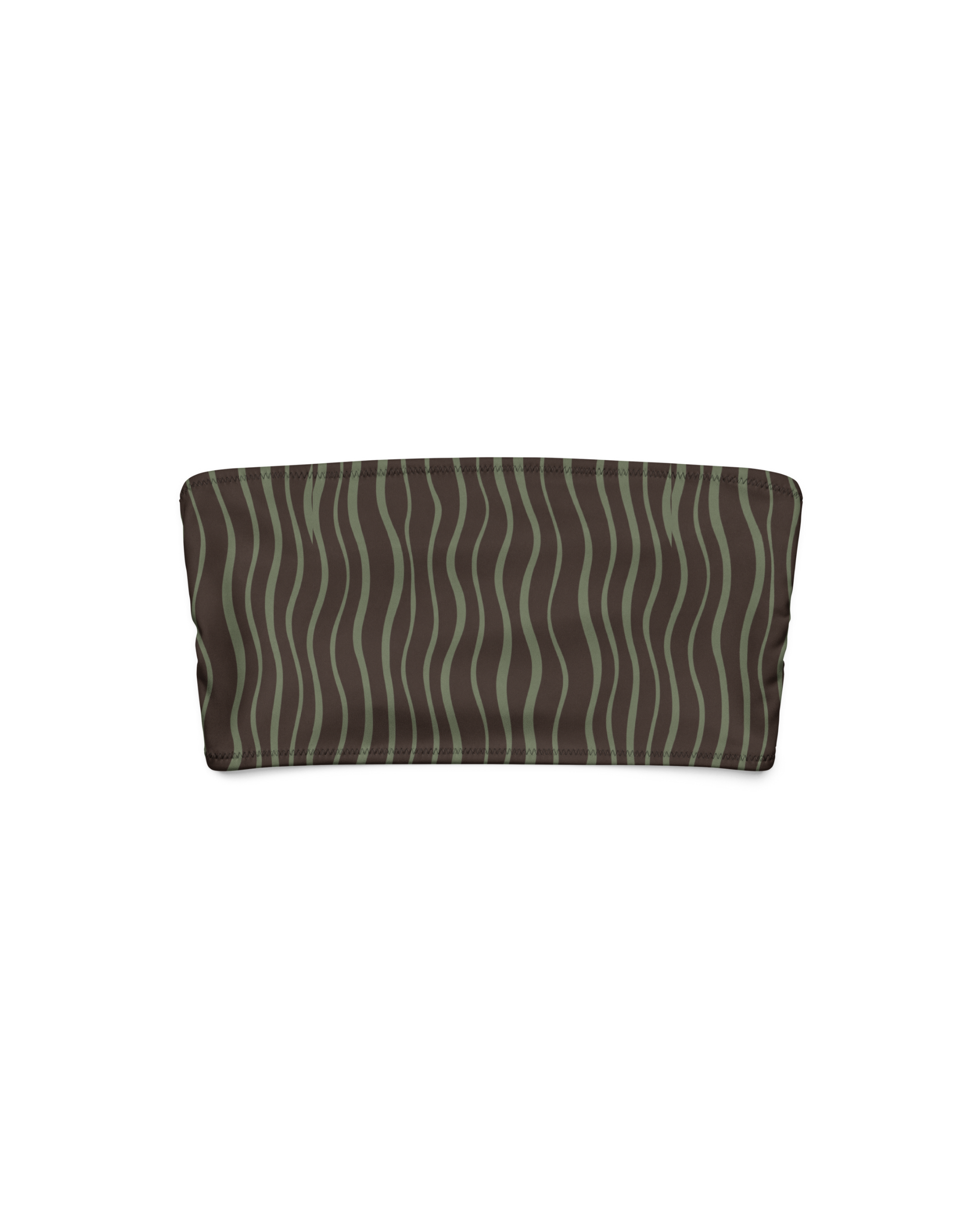 Slow Tide Riviera Recycled Bandeau Bikini Top in deep brown and sage wave print