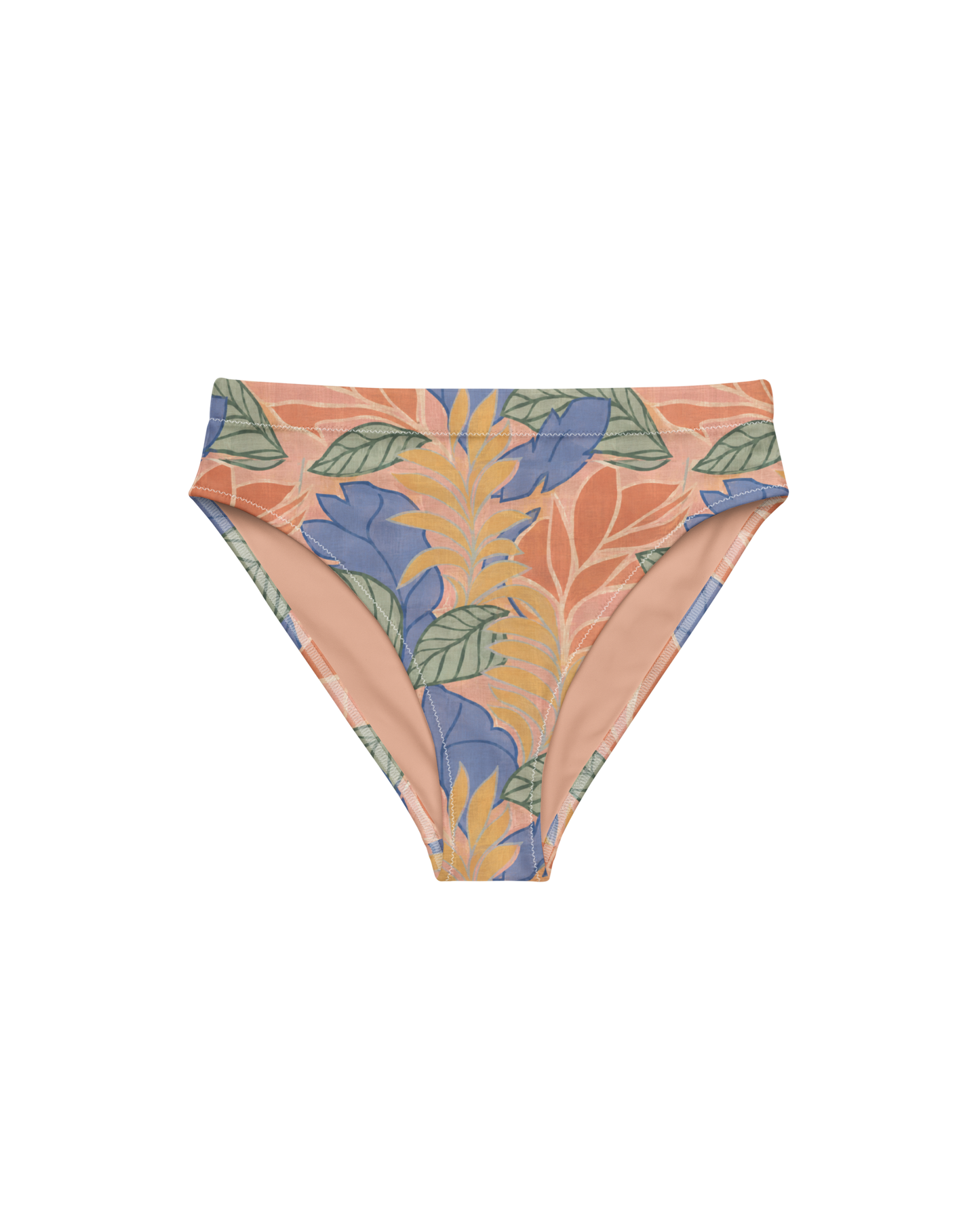 Sol de Sal Aura High-Waisted Bikini Bottom in botanical print with terracotta, blue, sage and gold