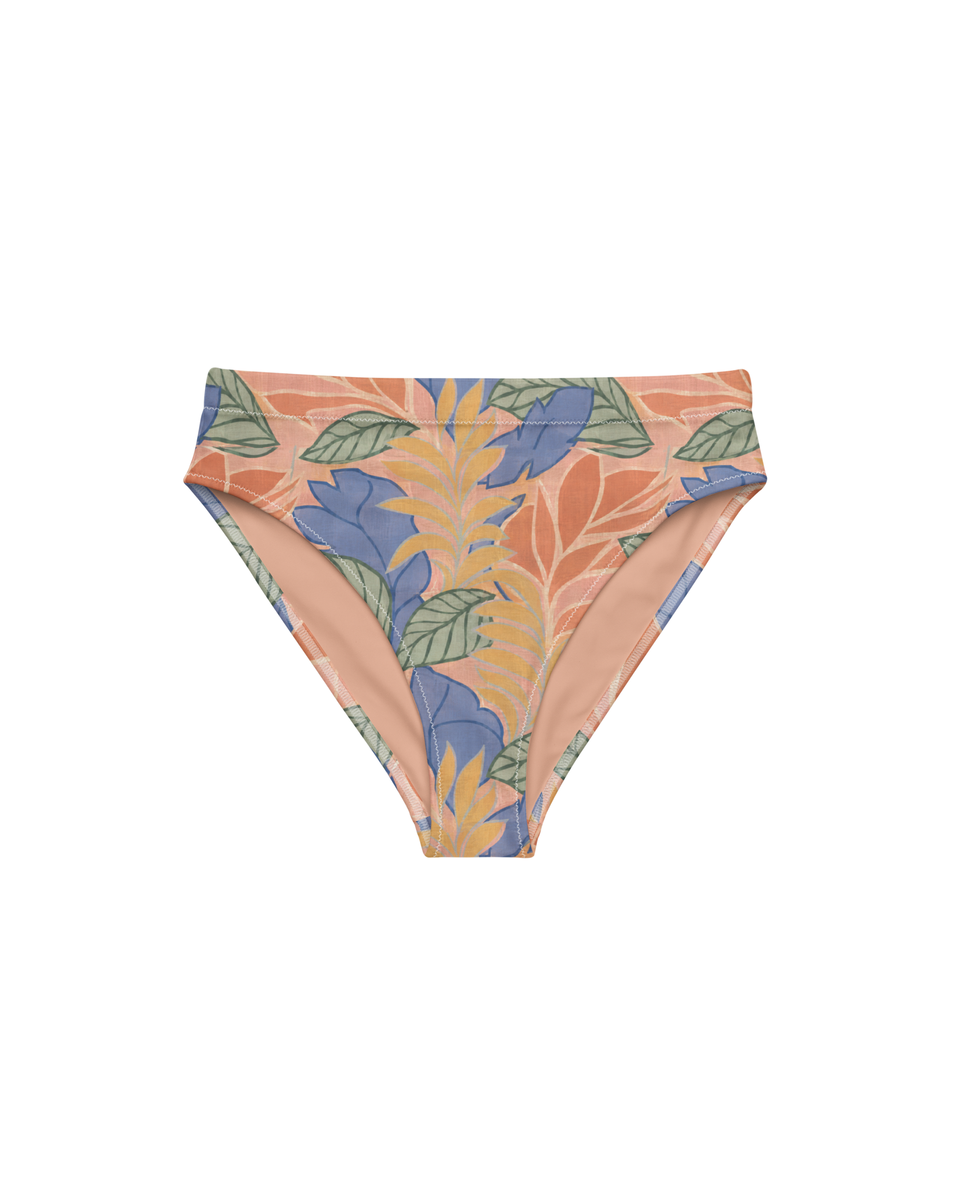 Sol de Sal Aura High-Waisted Bikini Bottom in botanical print with terracotta, blue, sage and gold