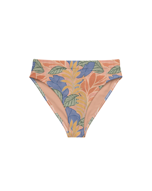Sol de Sal Aura High-Waisted Bikini Bottom in botanical print with terracotta, blue, sage and gold