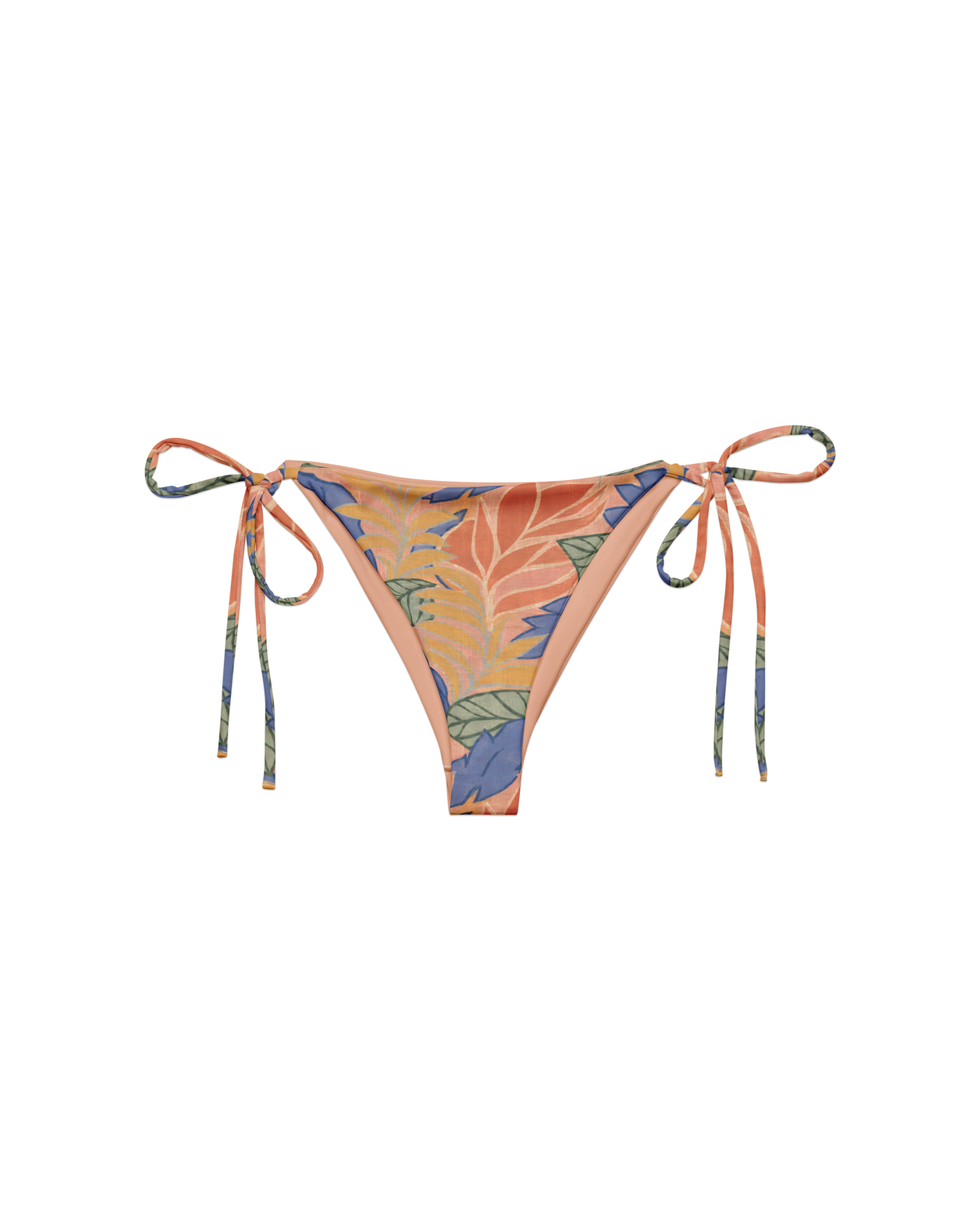 Sol de Sal Brisa String Bikini Bottom in botanical print with terracotta, blue, sage and gold
