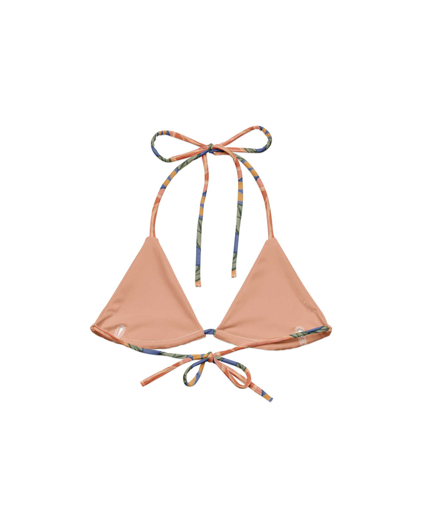 Sol de Sal Lua Padded String Bikini Top in botanical print with terracotta, blue, sage and gold