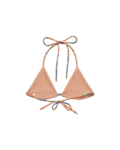 Sol de Sal Lua Padded String Bikini Top in botanical print with terracotta, blue, sage and gold