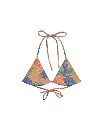 Sol de Sal Lua Padded String Bikini Top in botanical print with terracotta, blue, sage and gold