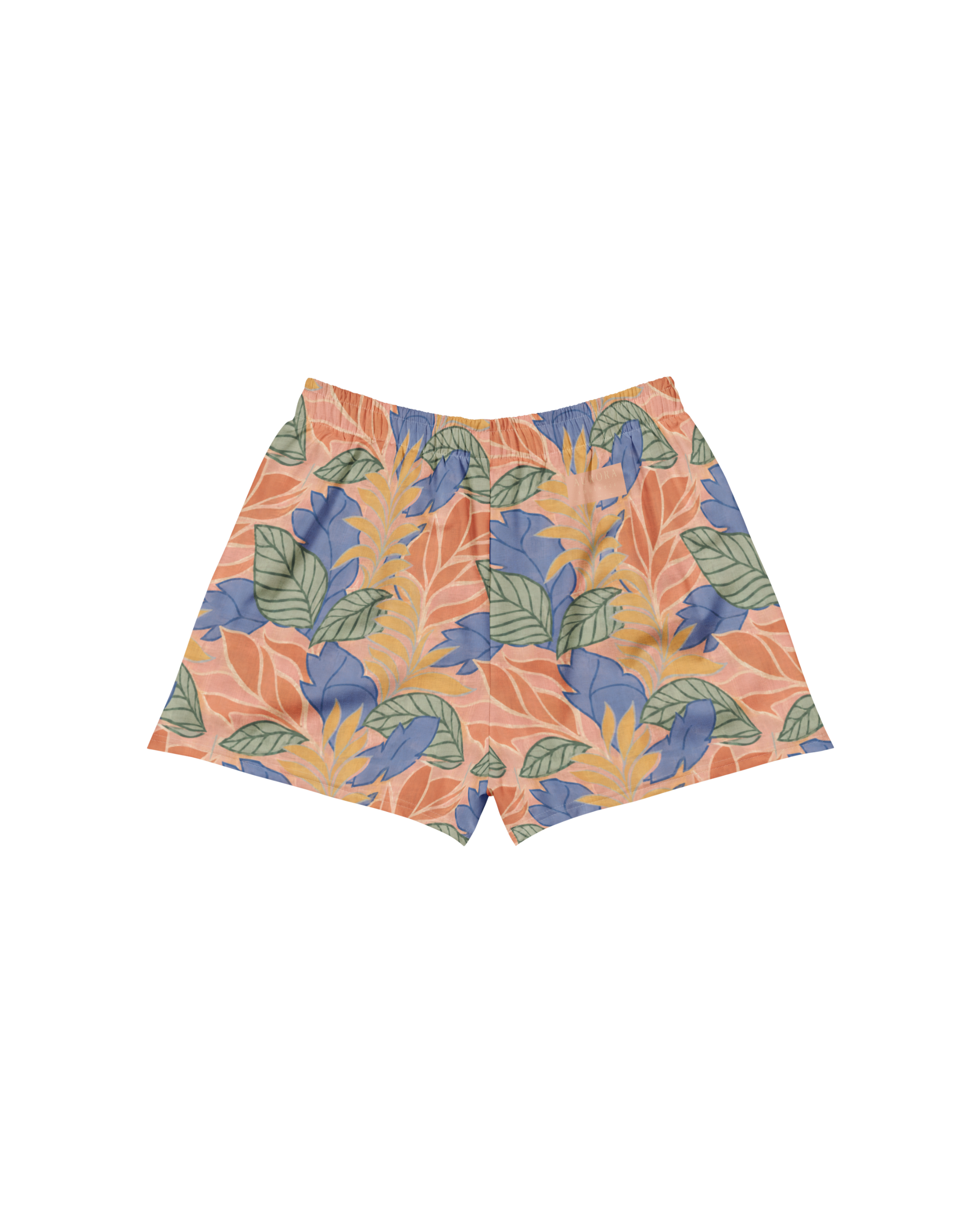 Sol de Sal Recycled Athletic Shorts in botanical print with terracotta, blue, sage and gold