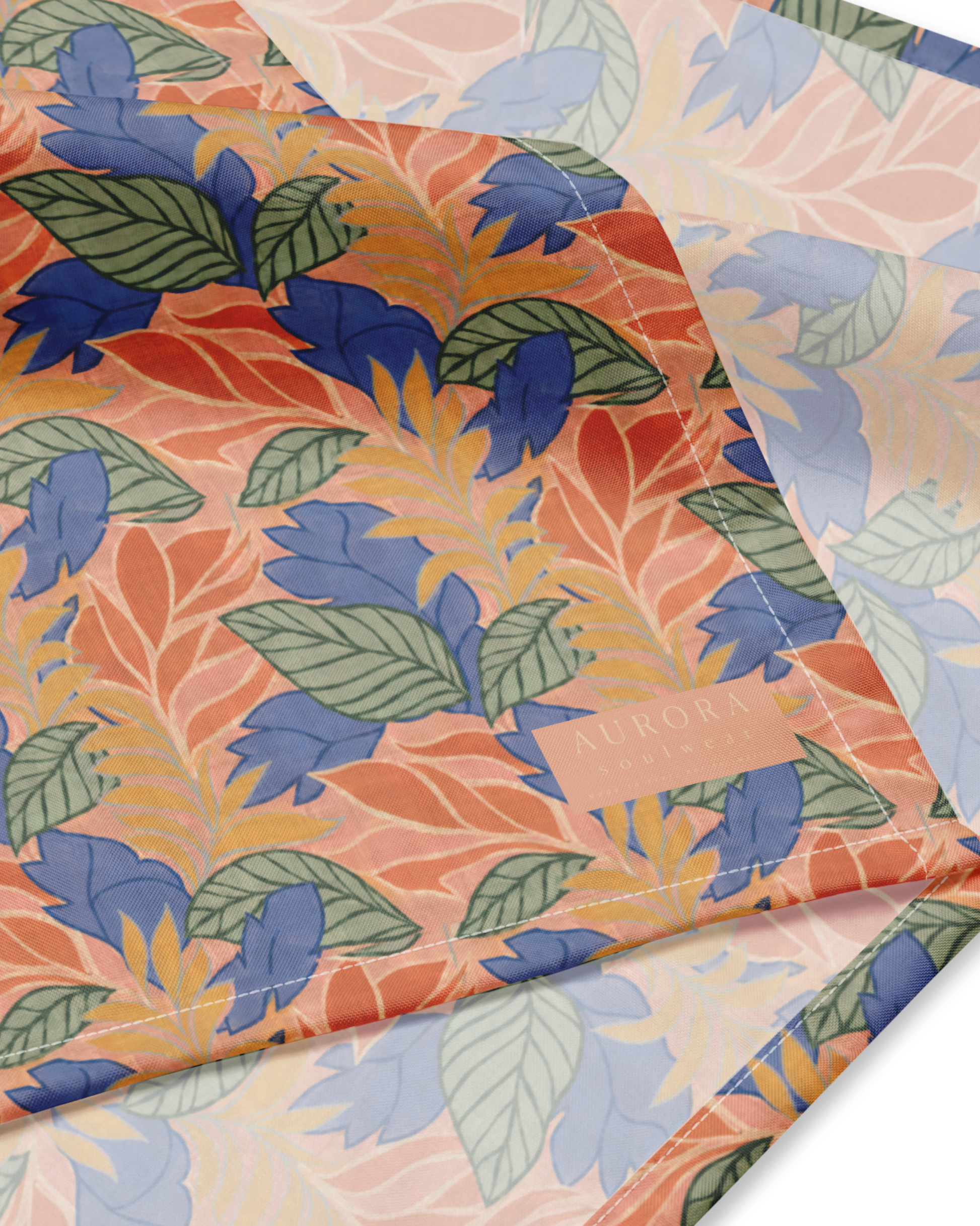 Sol de Sal Recycled Bandana in botanical print with terracotta, blue, sage and gold