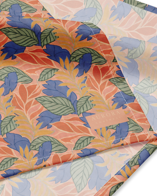 Sol de Sal Recycled Bandana in botanical print with terracotta, blue, sage and gold