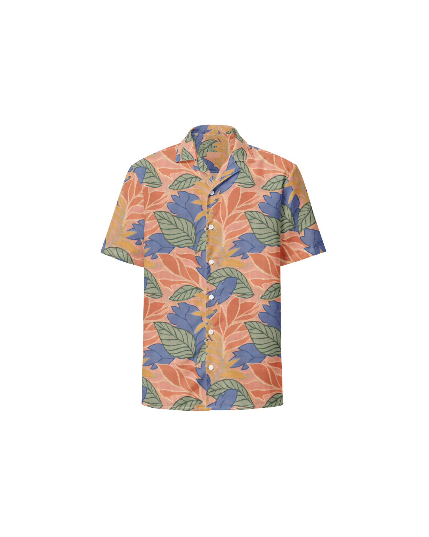 Sol de Sal Recycled Oversized Button Shirt in botanical print with terracotta, blue, sage and gold