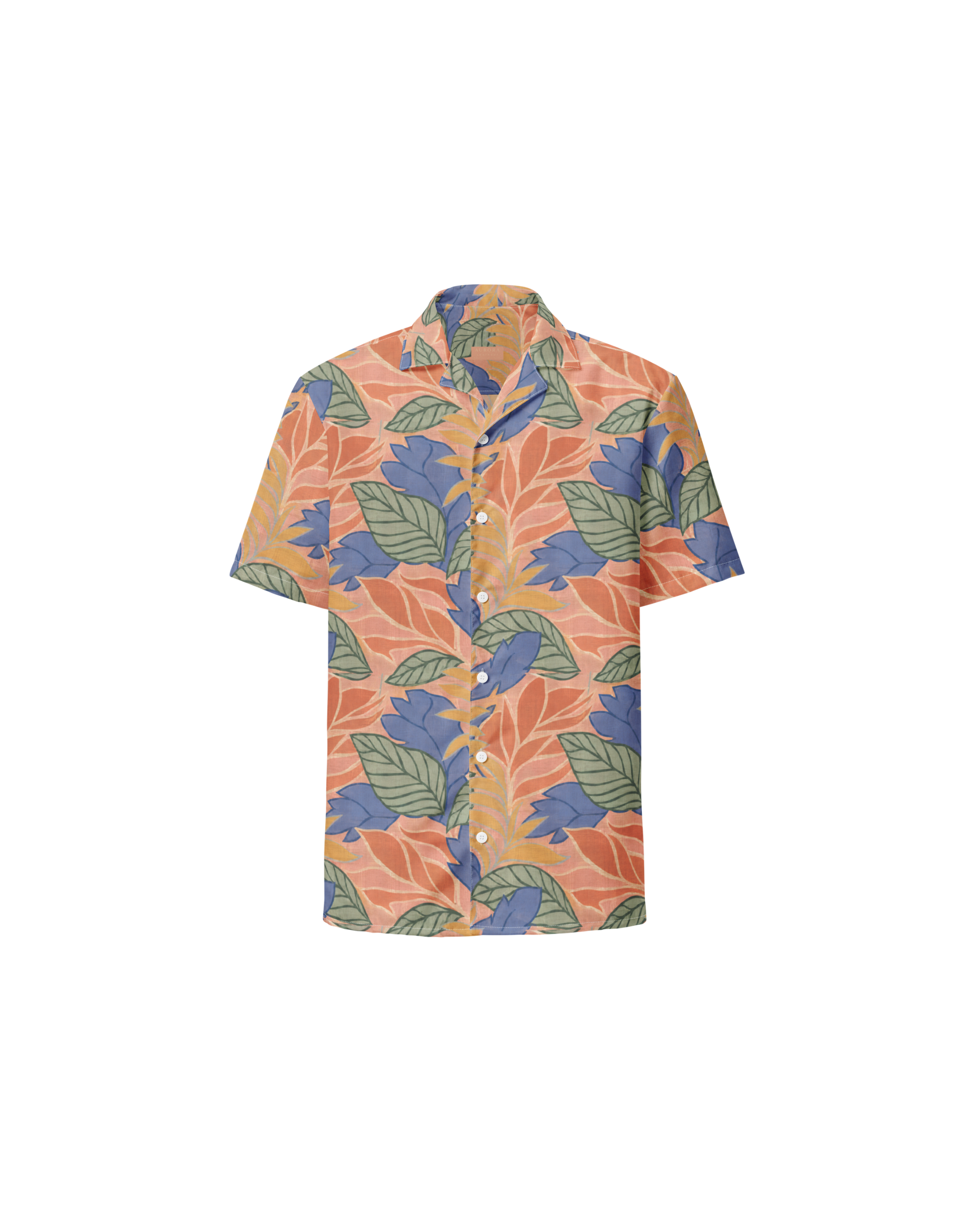 Sol de Sal Recycled Oversized Button Shirt in botanical print with terracotta, blue, sage and gold