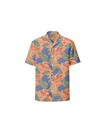 Sol de Sal Recycled Oversized Button Shirt in botanical print with terracotta, blue, sage and gold