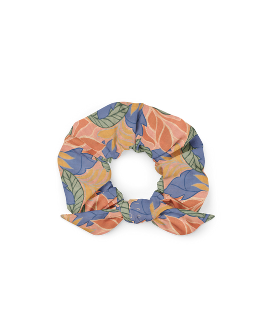 Sol de Sal Recycled Scrunchie in botanical print with terracotta, blue, sage and gold