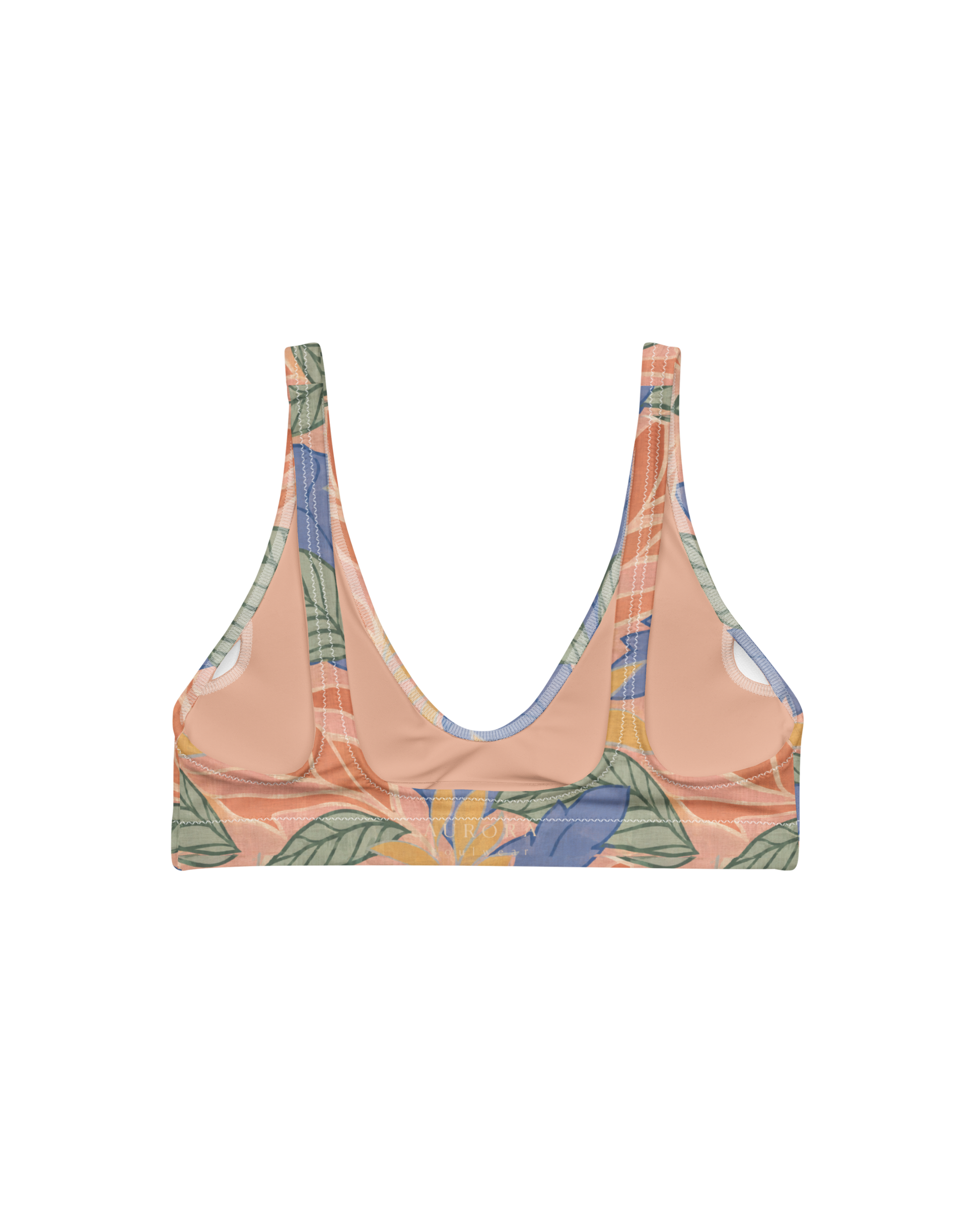 Sol de Sal Sienna Padded Bikini Top in botanical print with terracotta, blue, sage and gold