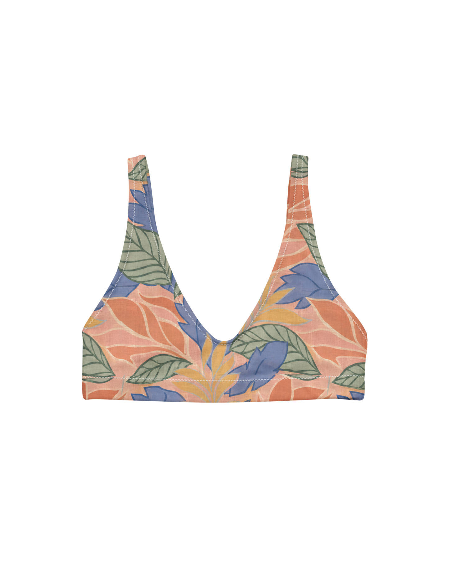 Sol de Sal Sienna Padded Bikini Top in botanical print with terracotta, blue, sage and gold