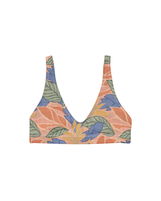Sol de Sal Sienna Padded Bikini Top in botanical print with terracotta, blue, sage and gold