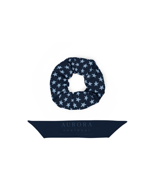 Star Recycled Scrunchie in navy with star detail