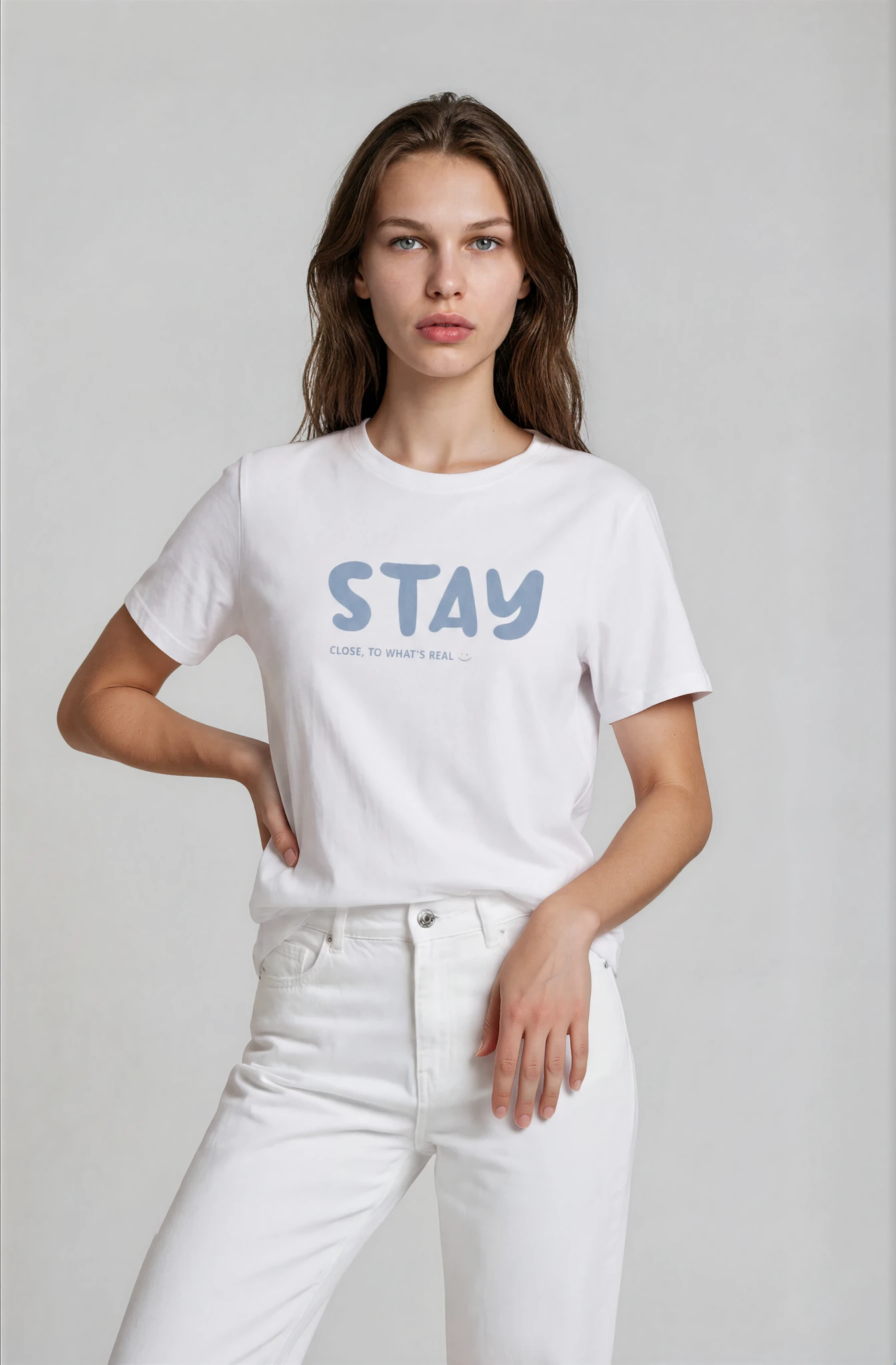 Stay Organic Cotton T-shirt in white with brand detail
