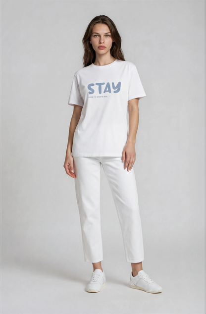Stay Organic Cotton T-shirt in white with brand detail