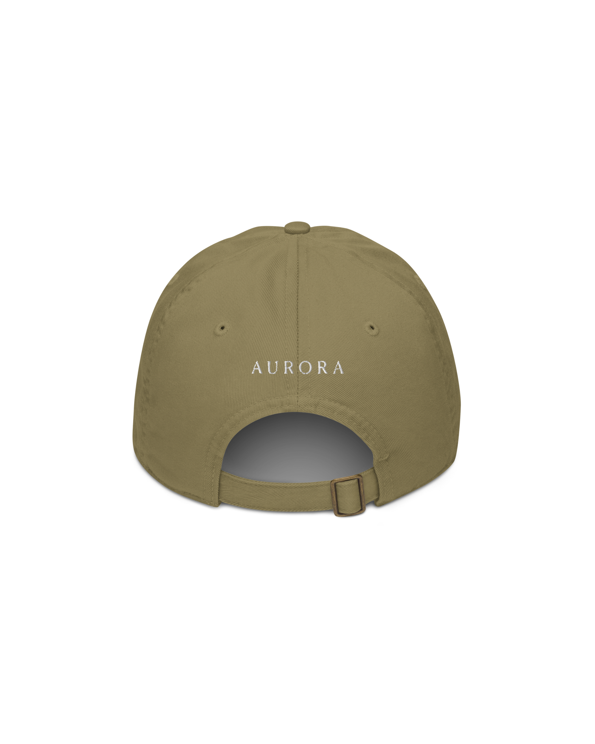 Time Organic Cap in jungle green with The Real Luxury Is Time front embroidery and Aurora Soulwear back embroidery
