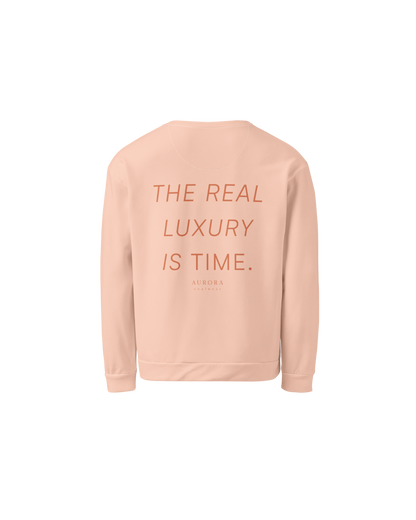 Time Recycled Sweatshirt in peach with 'The Real Luxury Is Time' back print