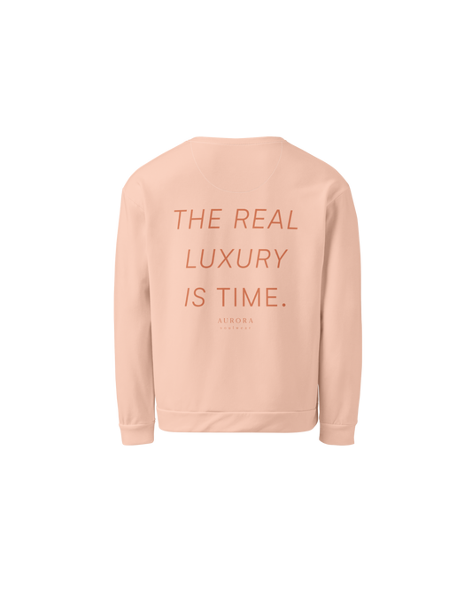 Time Recycled Sweatshirt in peach with 'The Real Luxury Is Time' back print