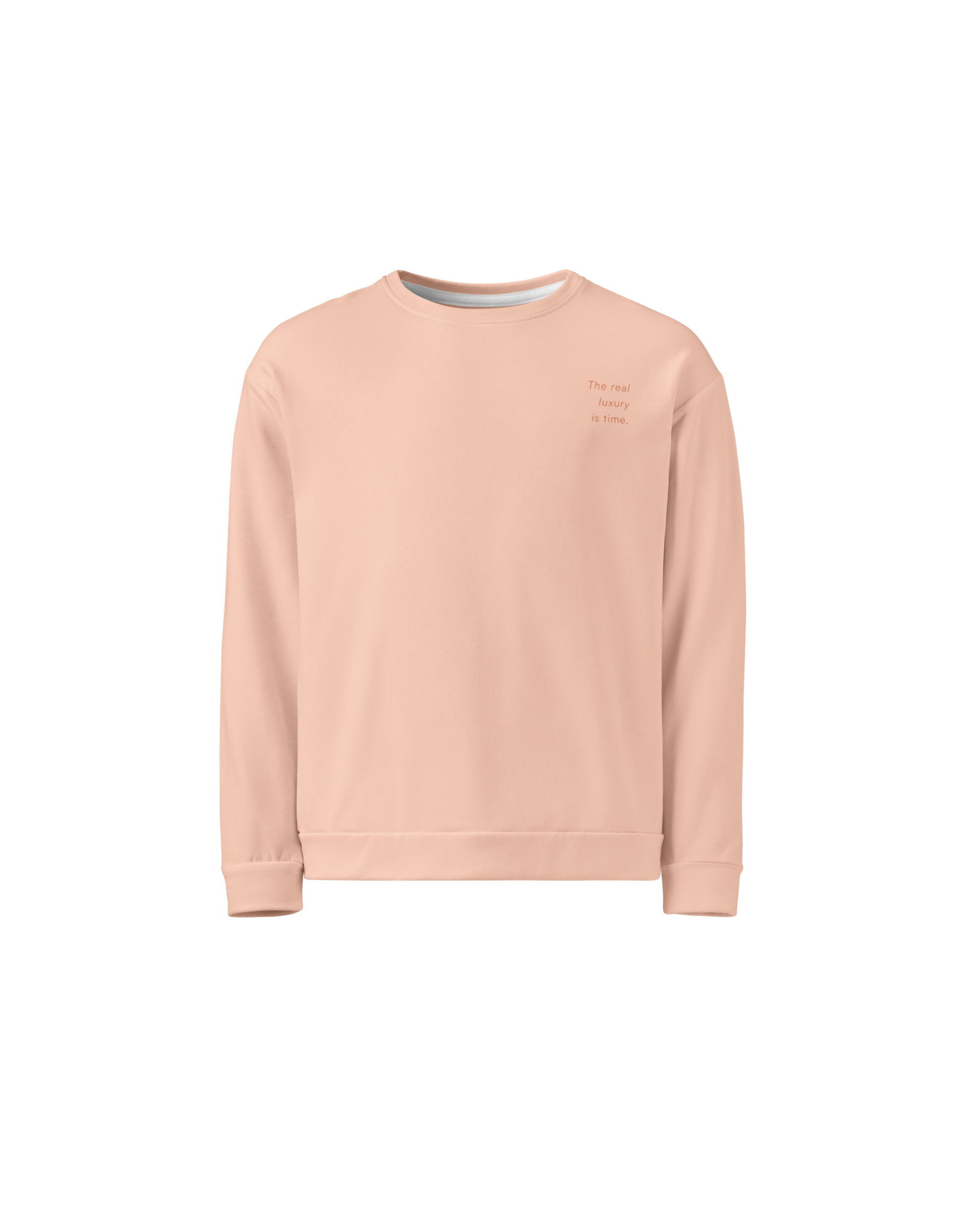 Time Recycled Sweatshirt in peach with 'The Real Luxury Is Time' back print