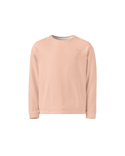 Time Recycled Sweatshirt in peach with 'The Real Luxury Is Time' back print