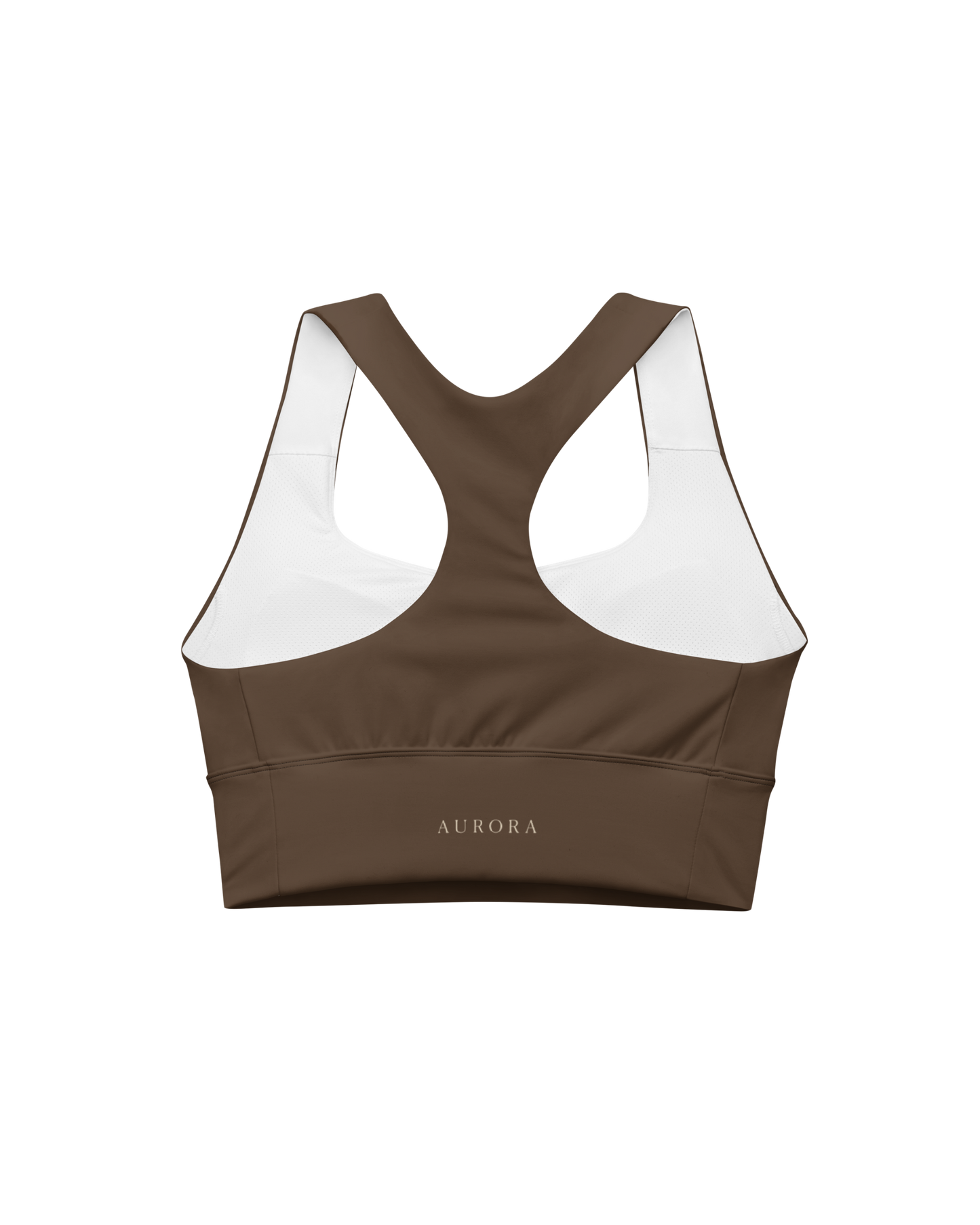 Unseen Recycled Sport Top in chocolate brown with Aurora back detail
