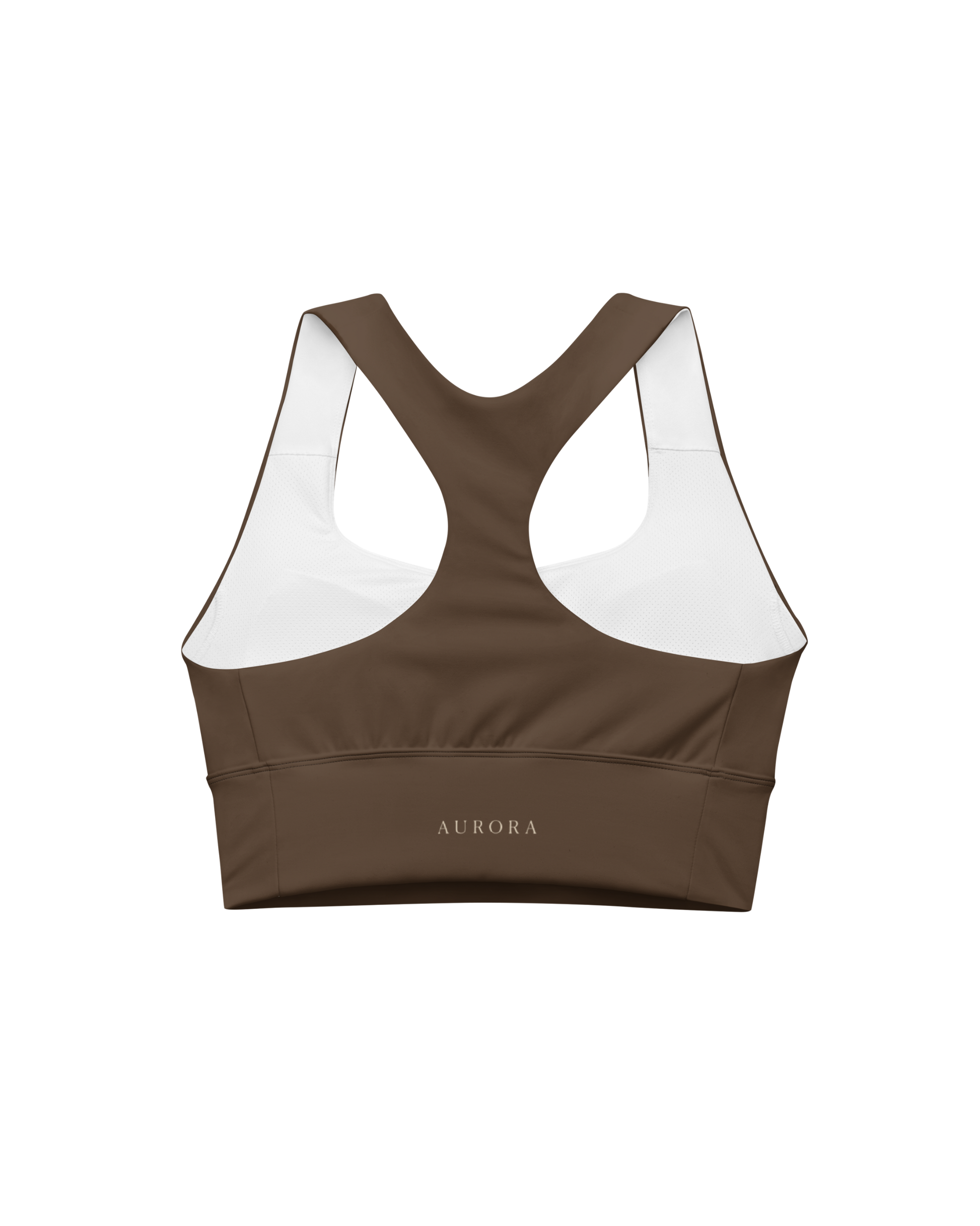 Unseen Recycled Sport Top in chocolate brown with Aurora back detail