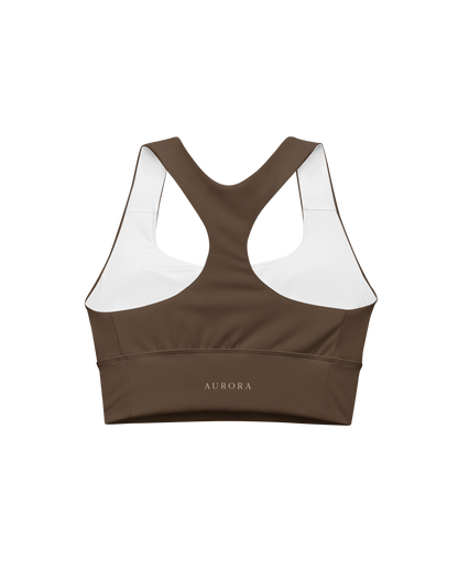 Unseen Recycled Sport Top in chocolate brown with Aurora back detail