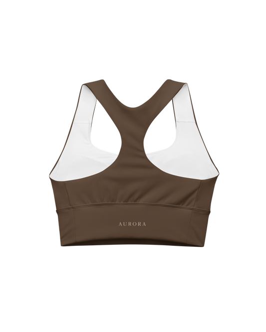 Unseen Recycled Sport Top in chocolate brown with Aurora back detail