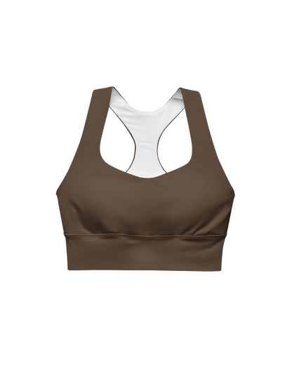Unseen Recycled Sport Top in chocolate brown with Aurora back detail